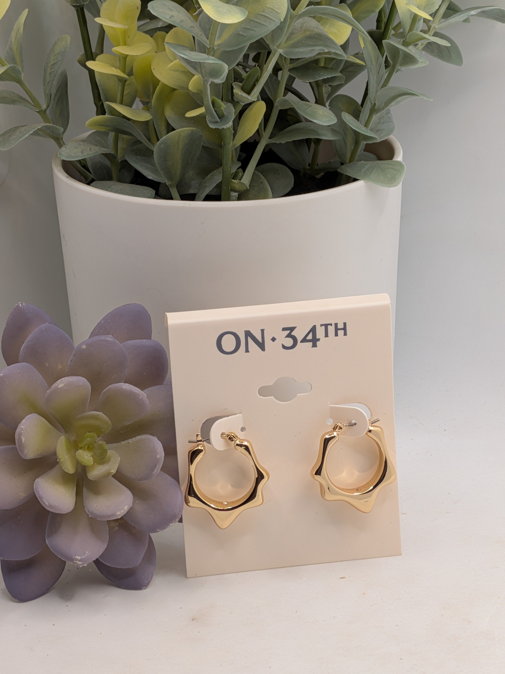 ON·34TH Gold Wavy Star Hoop Earrings